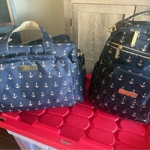 Navy Anchor Print Bags Set